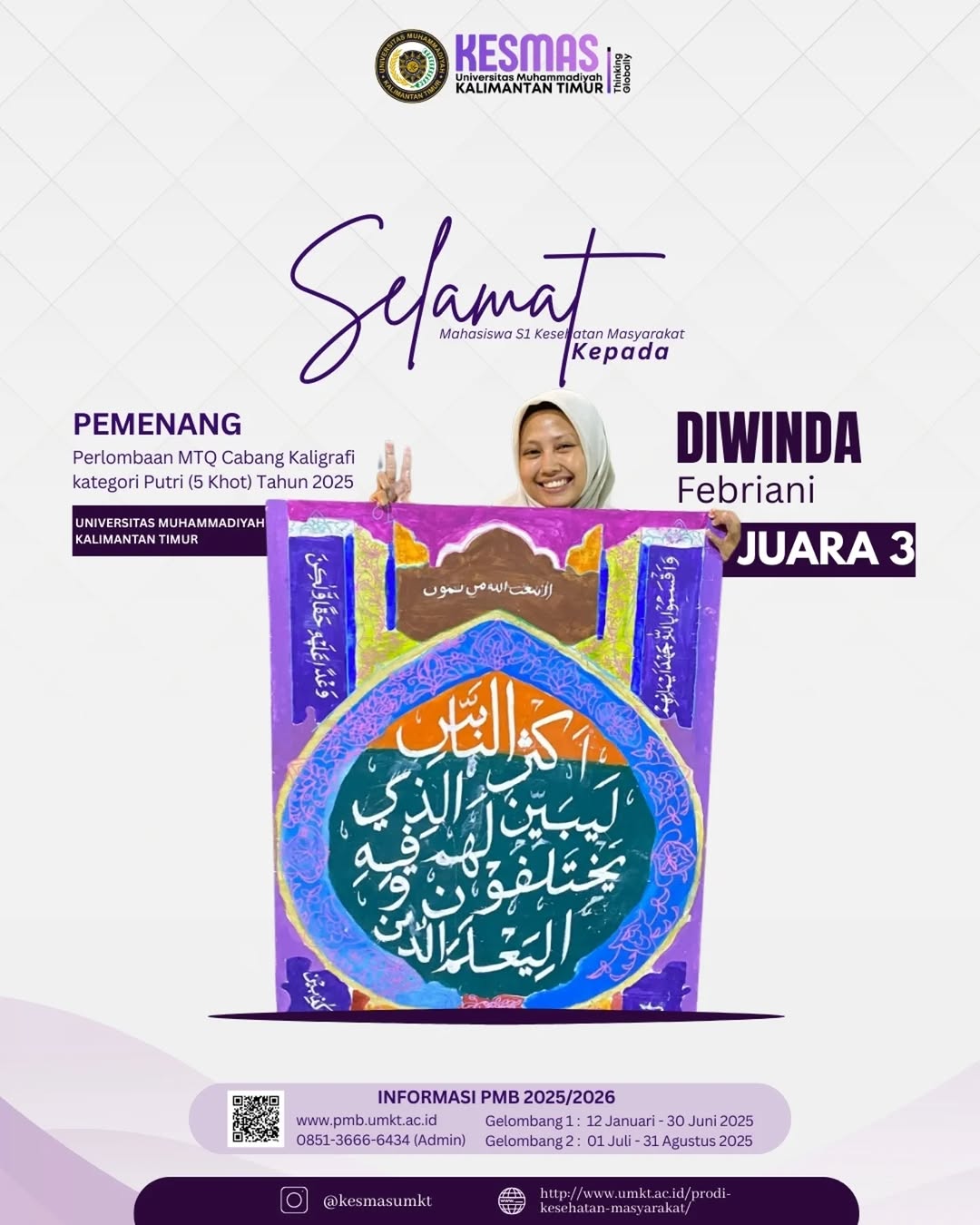 Mahasiswi Kesehatan Masyarakat UMKT Raih Juara 3 dalam Lomba Kaligrafi MTQ 2025