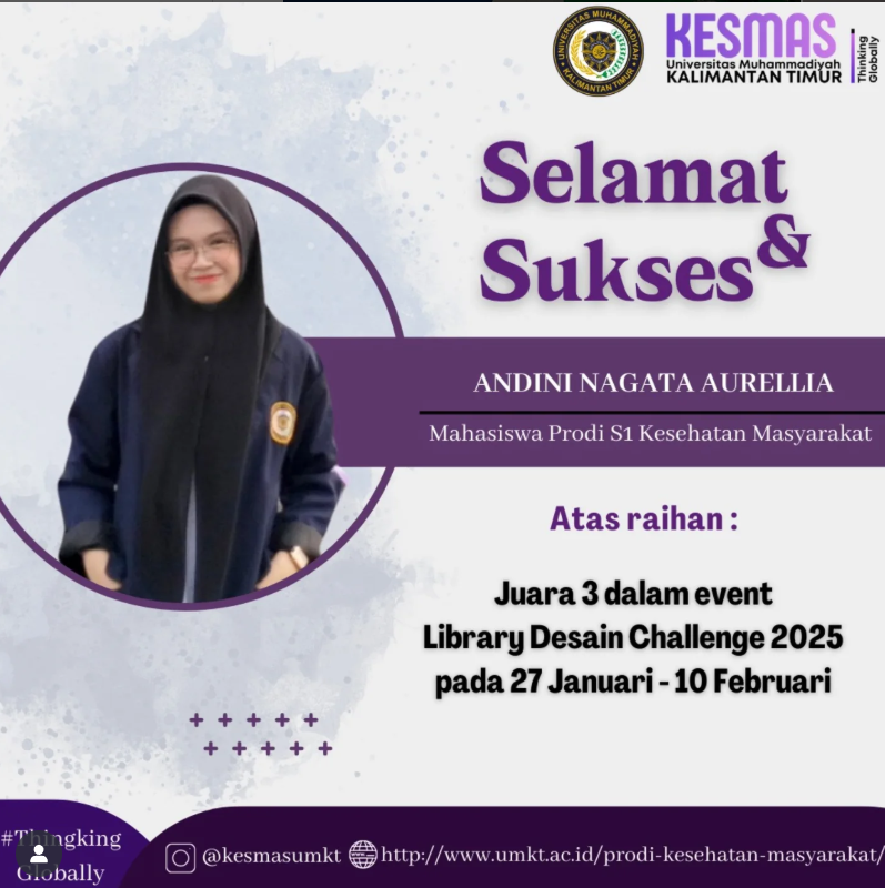 Mahasiswi Prodi S1 Kesehatan Masyarakat UMKT Raih Juara 3 Library Desain Challenge 2025
