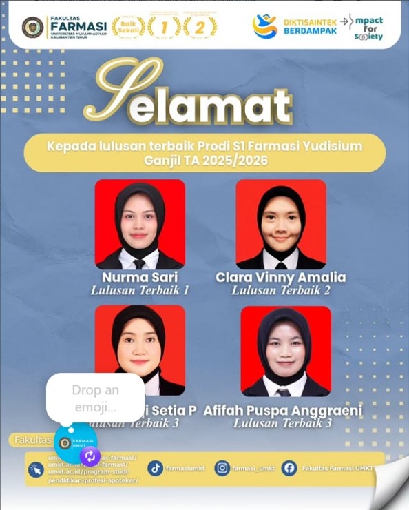 Selamat kepada Lulusan Terbaik Prodi S1 Farmasi Yudisium Ganjil TA 2025/2026