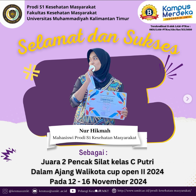 Mahasiswi Prodi S1 Kesehatan Masyarakat UMKT Raih Juara 2 Pencak Silat di Ajang Walikota Cup Open II 2024