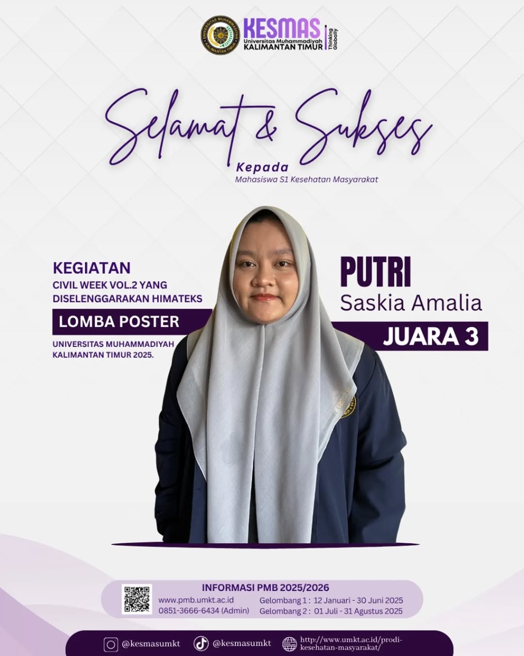 Mahasiswi Kesmas UMKT Raih Juara 3 Lomba Poster Civil Week Vol.2