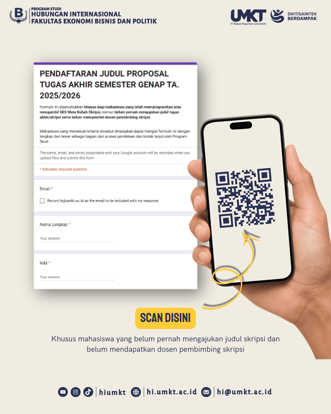 Pengumuman Pengusulan Judul Tugas Akhir Semester Genap T.A 2025/2026