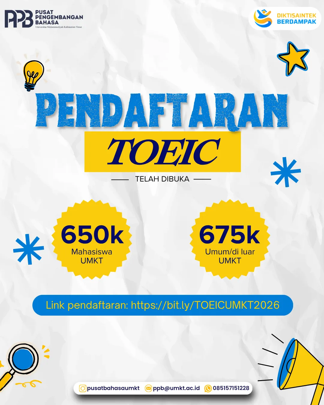 📢 PEMBUKAAN PENDAFTARAN TOEIC BATCH MEI 2026
