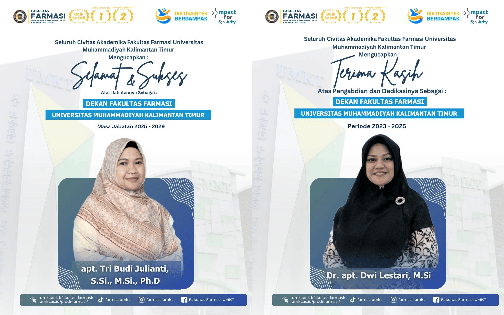 apt. Tri Budi Julianti, S.Si., M.Si., Ph.D. Resmi Nahkodai Fakultas Farmasi UMKT Masa Jabatan 2025-2029