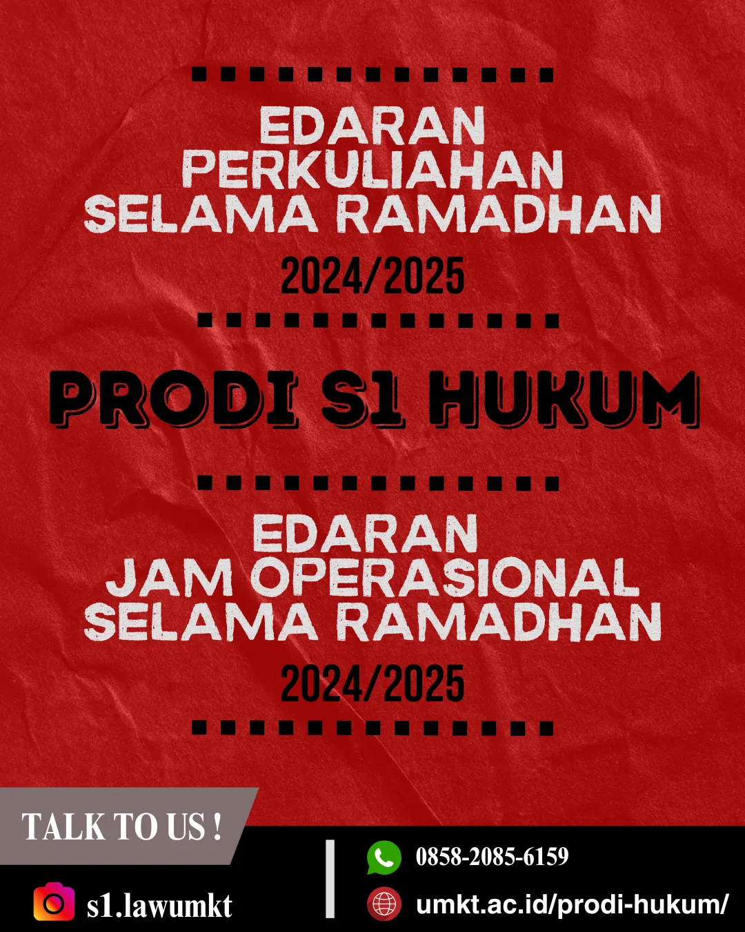 Perubahan Perkuliahan dan Jam Operasional Selama Ramadhan 1446H