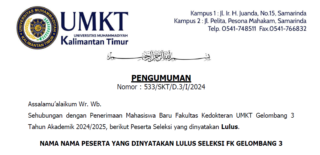 PENGUMUMAN PMB FAKULTAS KEDOKTERAN GELOMBANG 3 FINAL