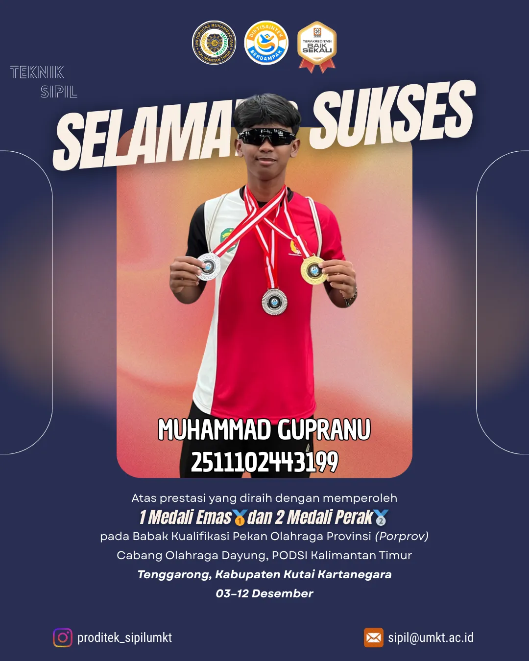Selamat & Sukses Muhammad Gupranu Atas prestasi yang diraih dengan memperoleh 1 Medali Emas🥇& 2 Medali Perak🥈