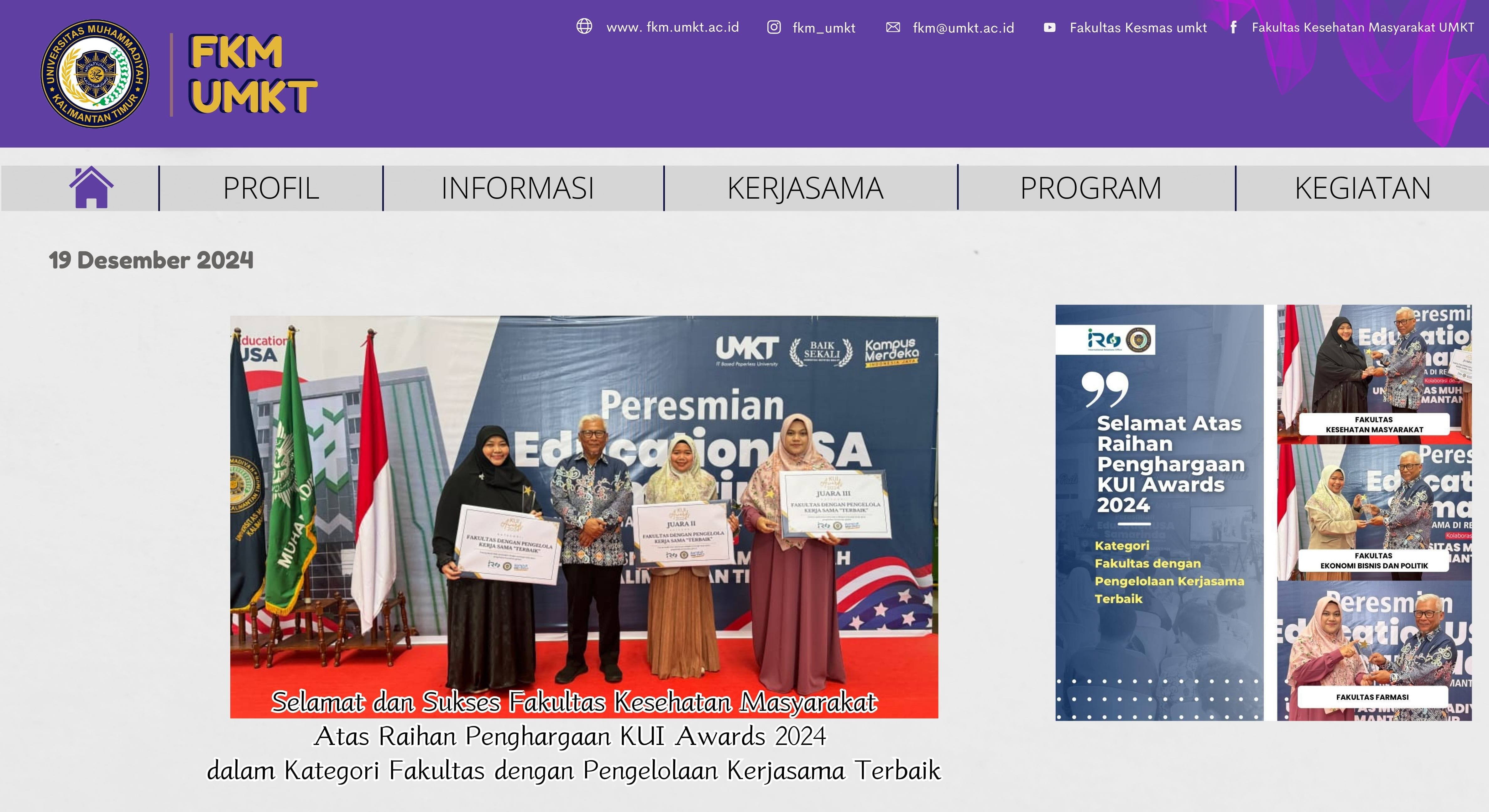 Selamat dan Sukses Fakultas Kesehatan Masyarakat Atas Raihan Penghargaan KUI Awards 2024  dalam Kategori Fakultas dengan Pengelolaan Kerjasama Terbaik