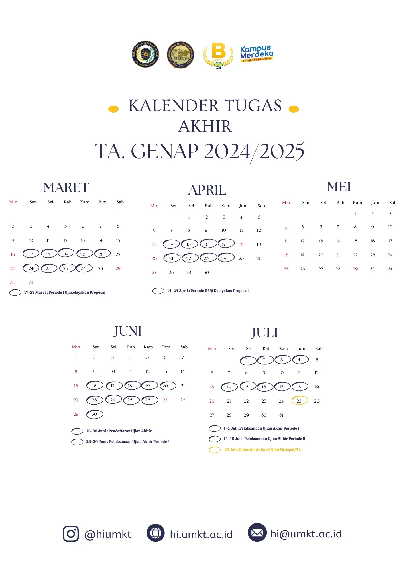 KALENDER TUGAS AKHIR SEMESTER GENAP T.A 2024/2025
