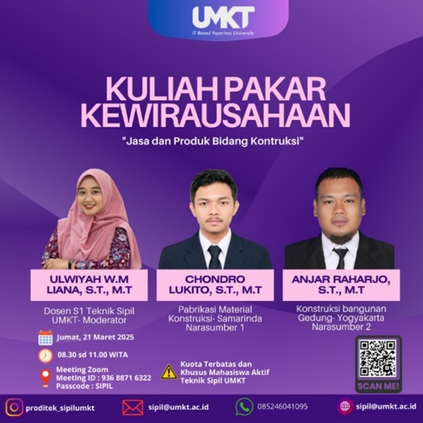 Kuliah Pakar Kewirausahaan Teknik Sipil UMKT Angkat Tema "Jasa dan Produk di Bidang Konstruksi"