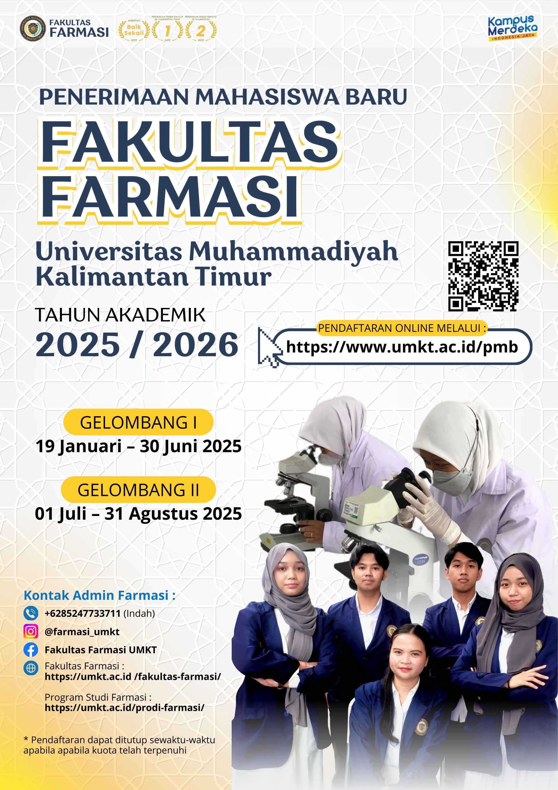 Penerimaan Mahasiswa Baru (PMB) Fakultas Farmasi UMKT 2025/2026