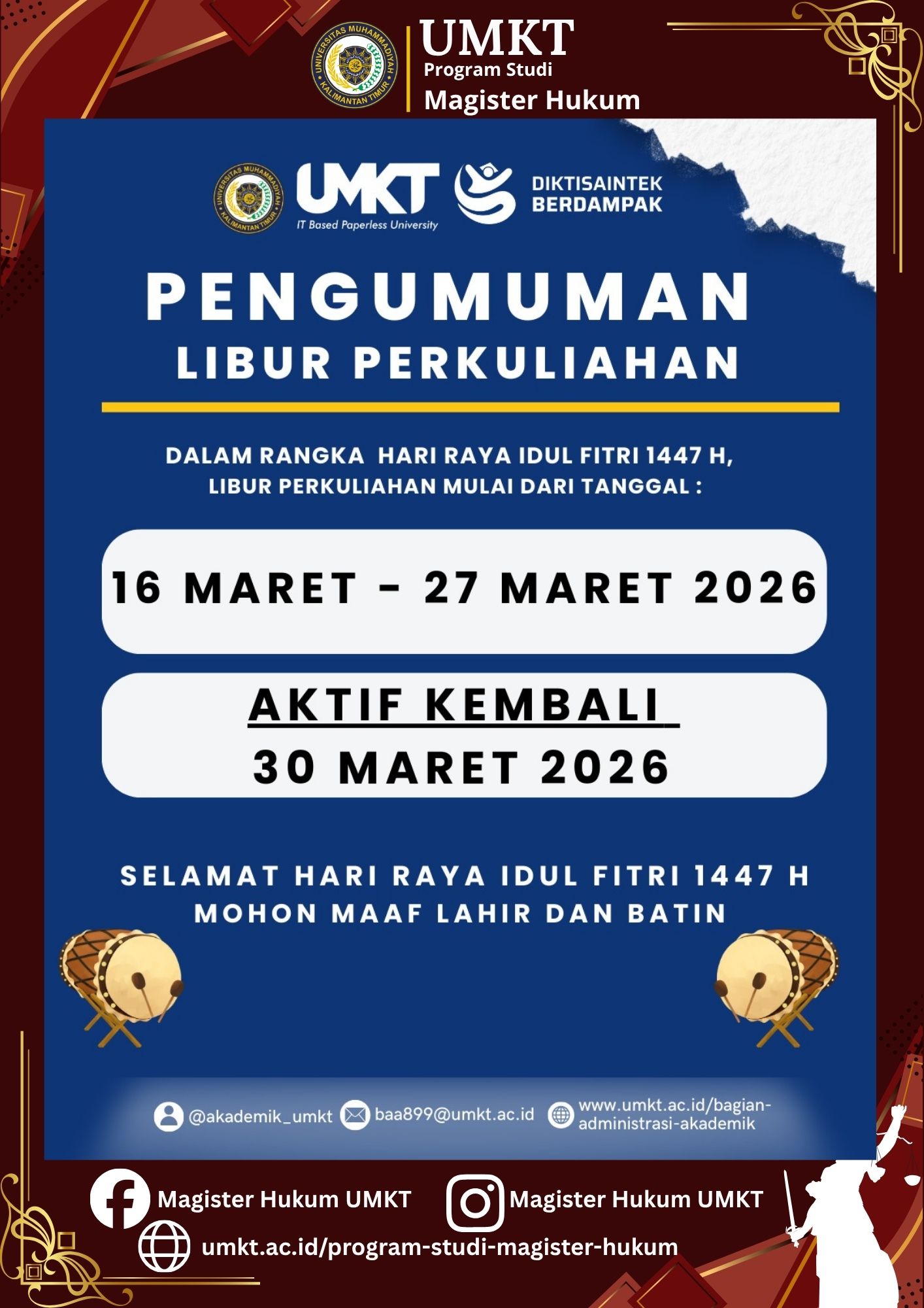 Pengumuman Libur Perkuliahan Dalam Rangka Hari Raya Idul Fitri 1447 H