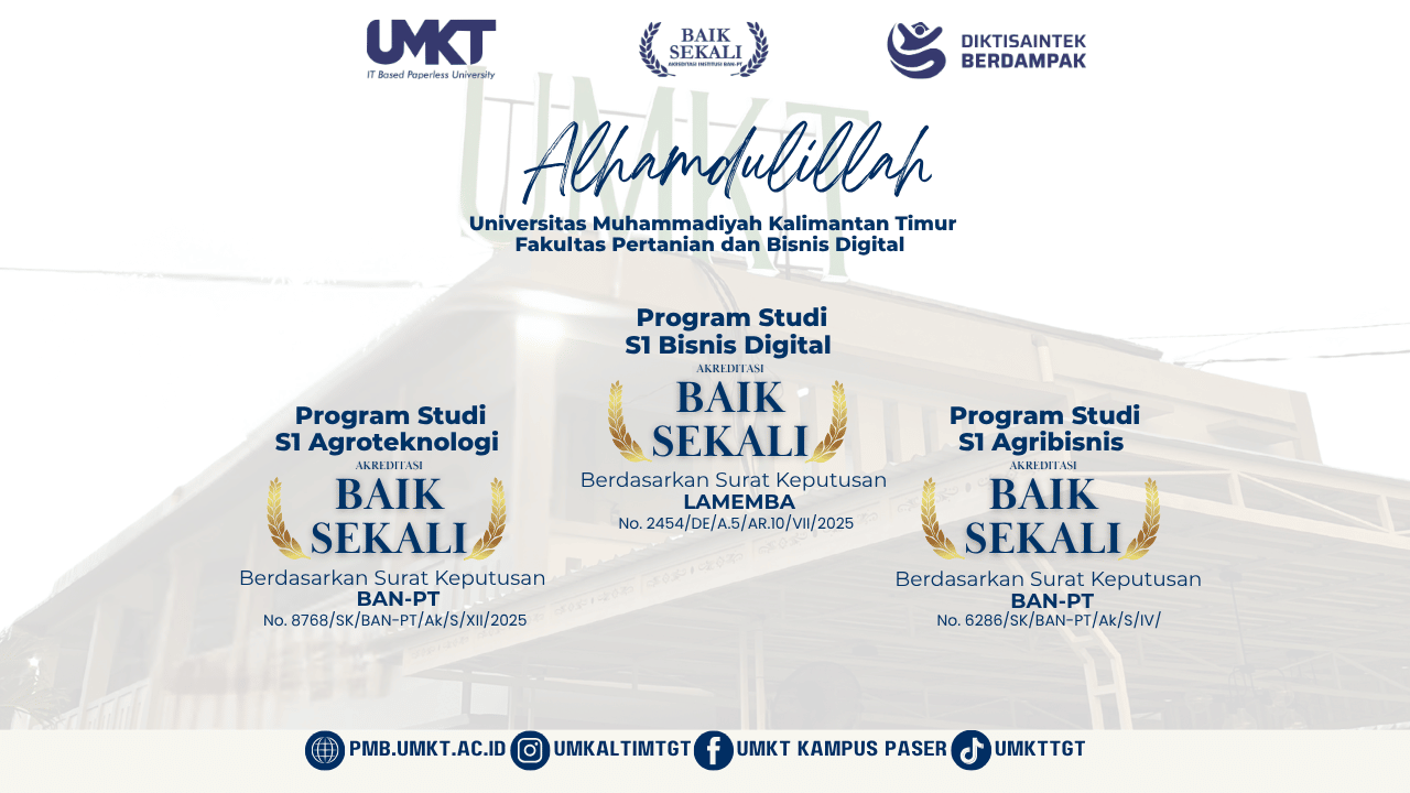 Fakultas Pertanian dan Bisnis Digital Universitas Muhammadiyah Kalimantan Timur Raih Akreditasi “Baik Sekali” untuk Tiga Program Studi