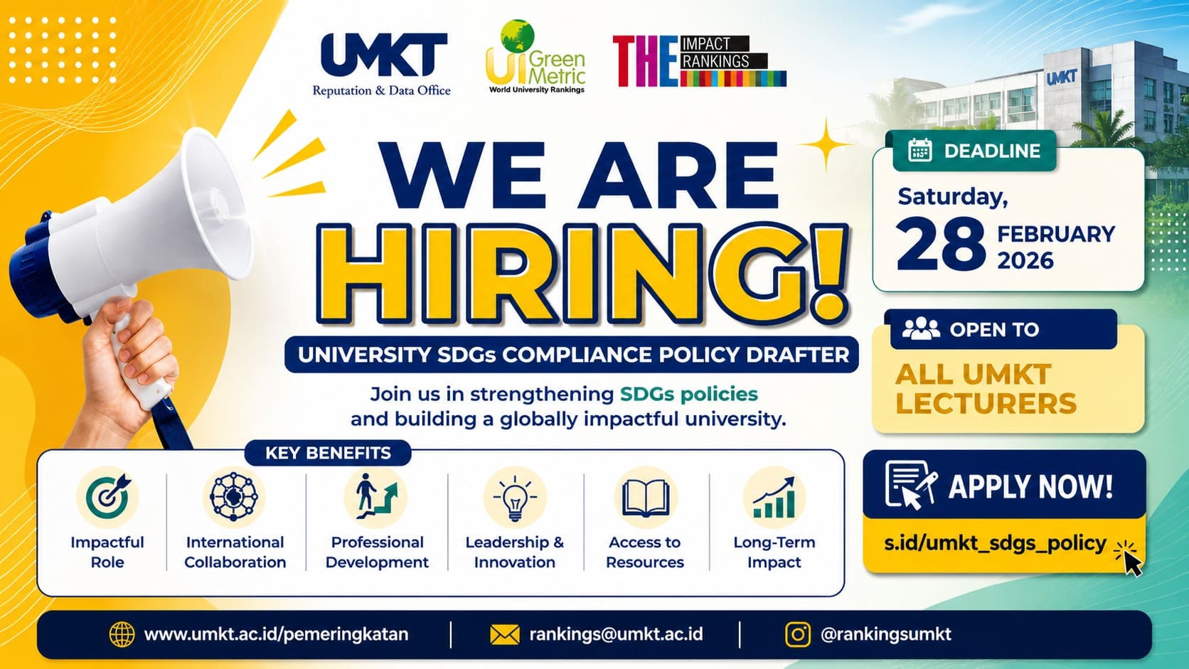 Rekrutmen University SDGs Compliance Policy Drafter UMKT Tahun 2026