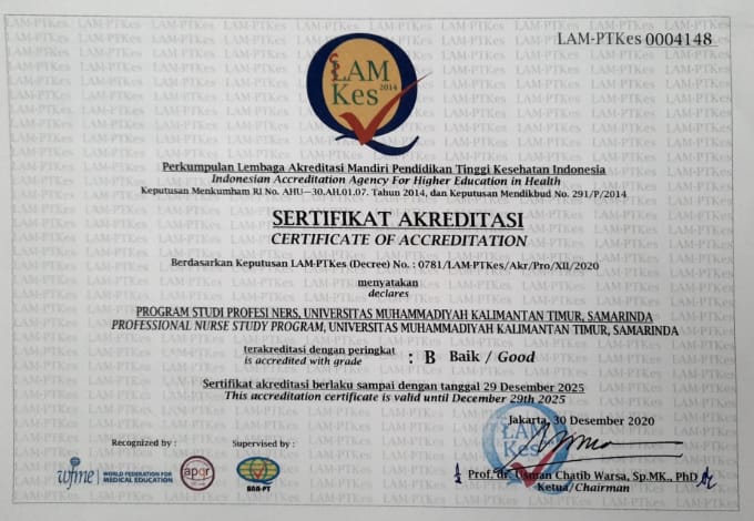 Dokumen Sertifikat Akreditasi Prodi Profesi Ners UMKT Masa Berlaku 2020-2025