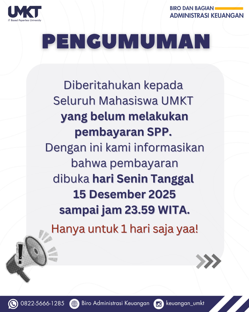 Perpanjangan pembayaran SPP semester Ganjil 2025/2026