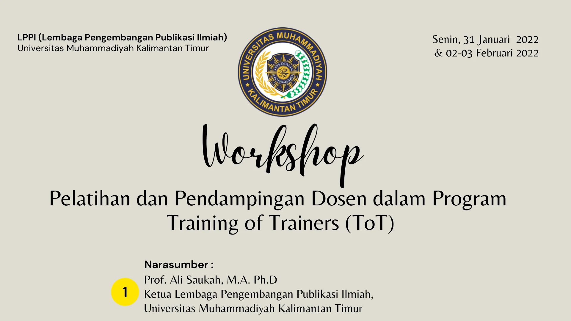 Pelatihan Dan Pendampingan Dosen Dalam Program Training Of Trainers (ToT)