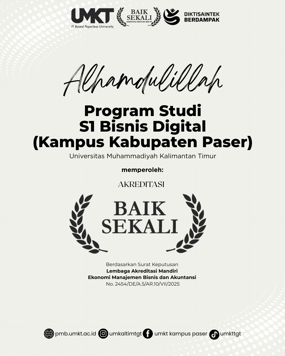 Program Studi S1 Bisnis Digital Berhasil Raih Prestasi membanggakan, Prodi yang Berhasil Mendapatkan Predikat Akreditasi 'Baik Sekali' Dipaser