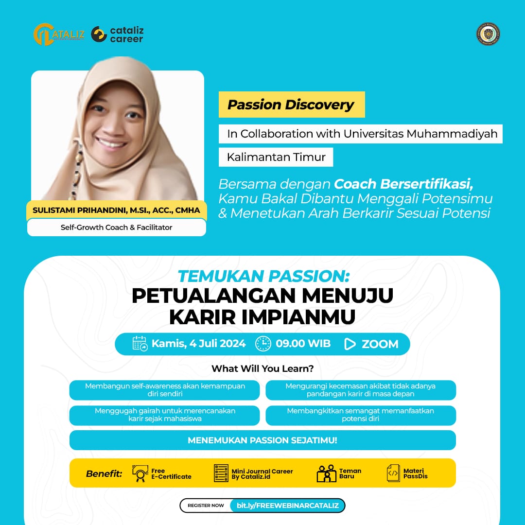 Siapkan Mahasiswa Berkarir !! Sentrama UMKT berkolaborasi dengan Cataliz Indonesia Mengadakan Webinar Passion Discovery