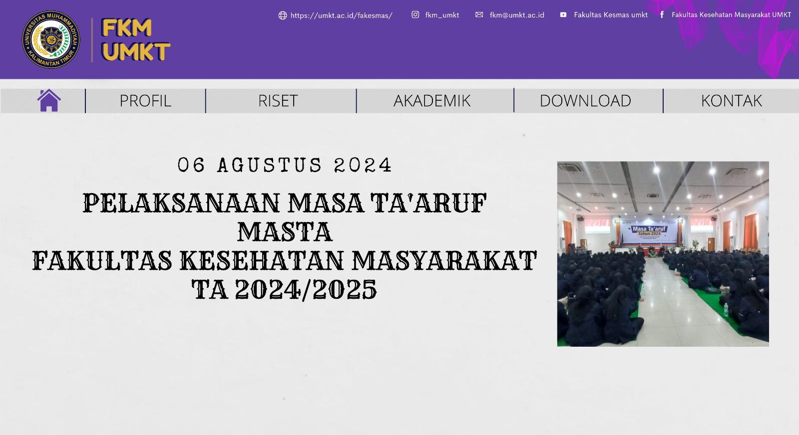Pelaksanaan Masa Ta'aruf Mahasiswa Baru FKM UMKT TA 2024/2025