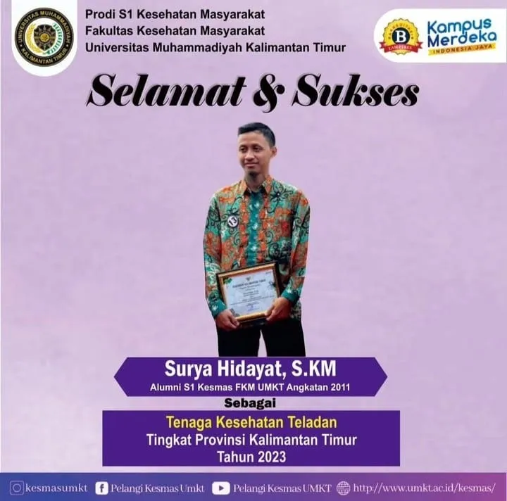 Alumni Prodi S1 Kesehatan Masyarakat sebagai Tenaga Kesehatan Teladan Tingkat Provinsi Kalimantan Timur Tahun 2023