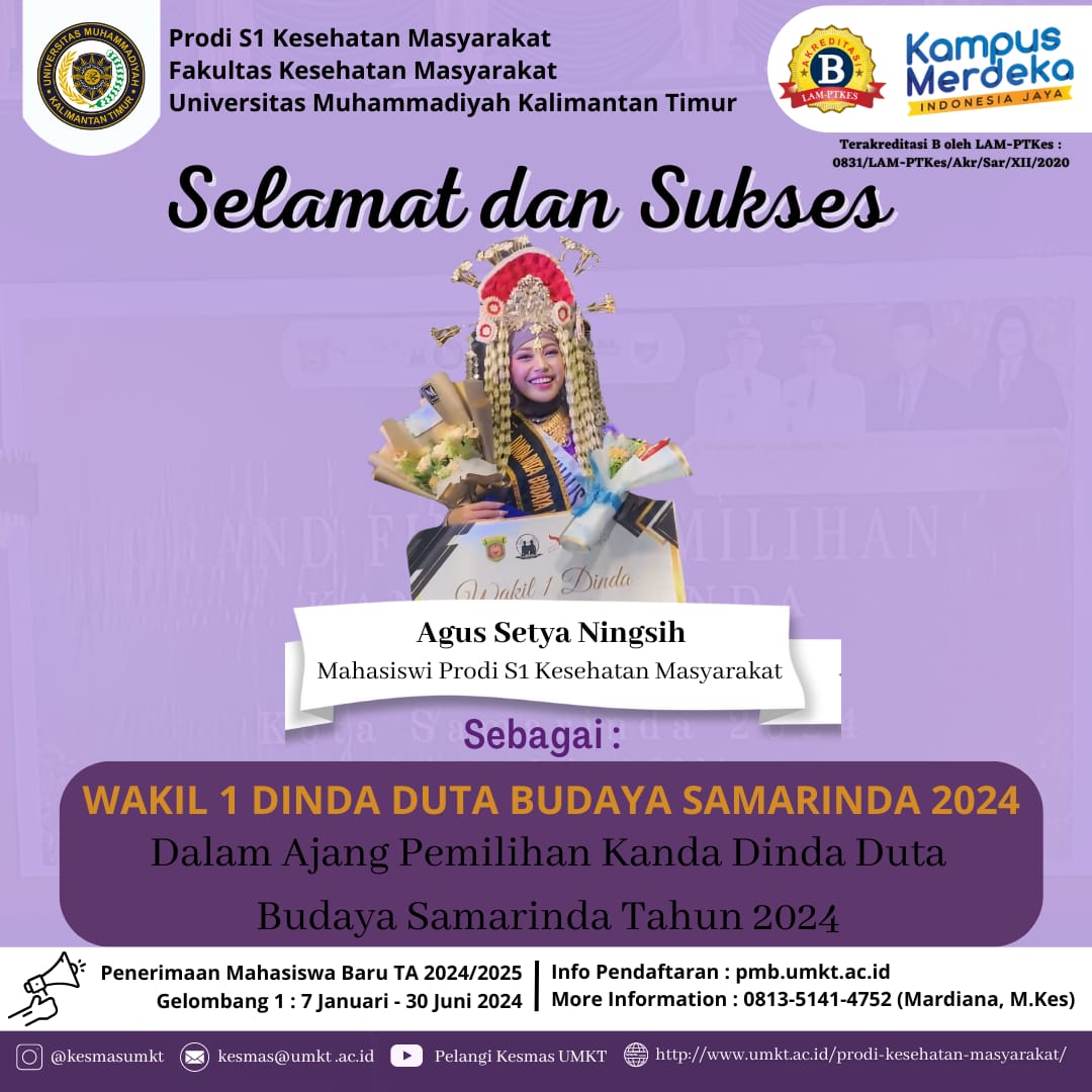 Mahasiswa Prodi S1 Kesehatan Masyarakat sebagai Wakil 1 Dinda Duta Budaya Samarinda 2024