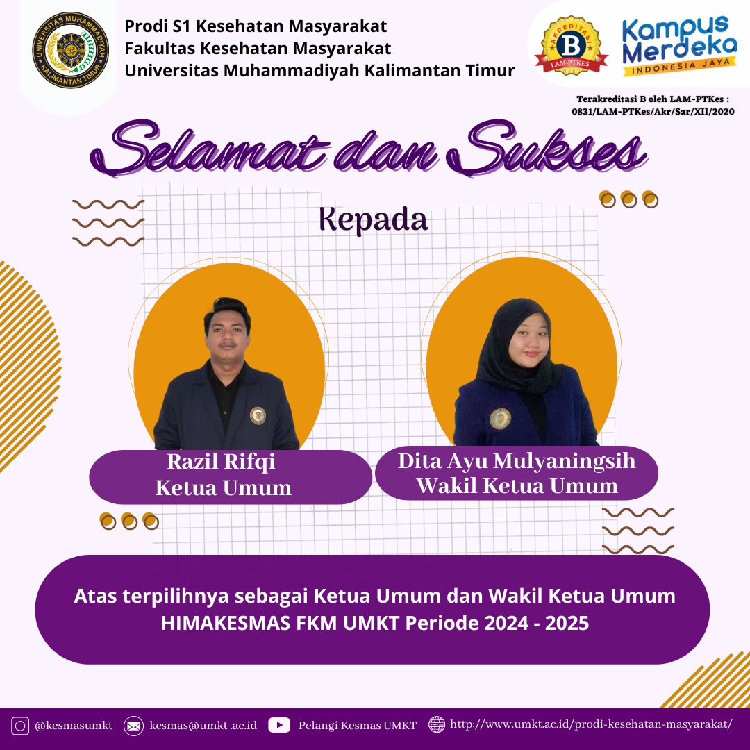 Selamat dan Sukses Terpilihnya Ketua Umum dan Wakil Ketua Umum HIMAKESMAS FKM UMKT Periode 2024/2025