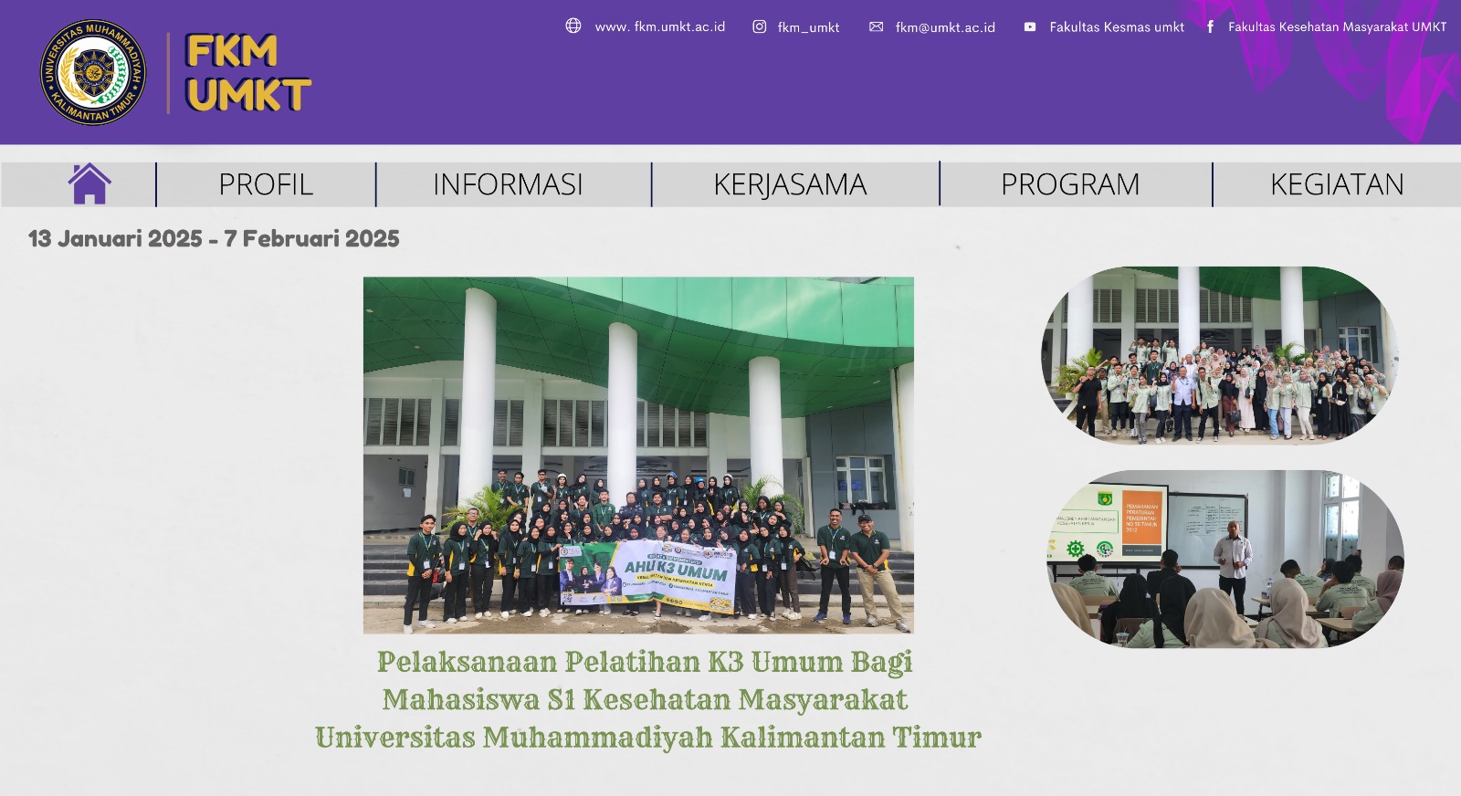 Pelaksanaan Pelatihan K3 Umum Bagi Mahasiswa S1 Kesehatan Masyarakat Fakultas Kesehatan Masyarakat Universitas Muhammadiyah Kalimantan Timur