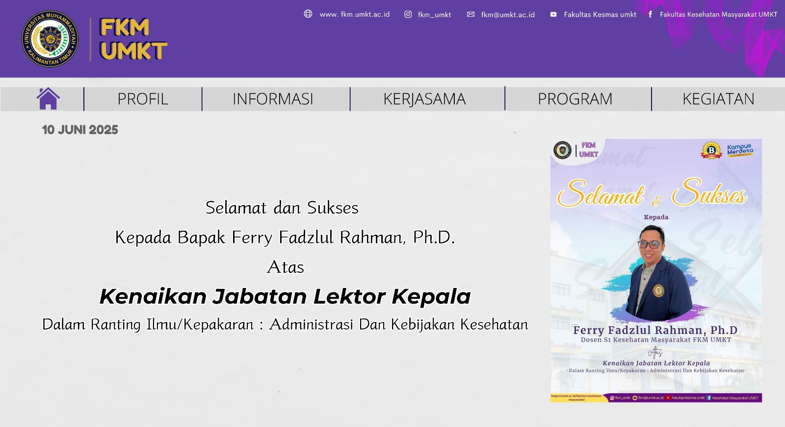 Langkah Gemilang Dosen FKM UMKT: Ferry Fadzlul Rahman Raih Jabatan Lektor Kepala