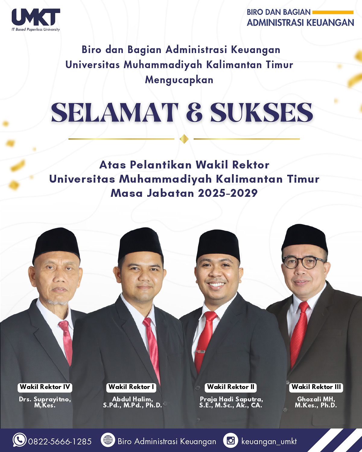 Pelantikan Wakil Rektor UMKT masa jabatan 2025-2029