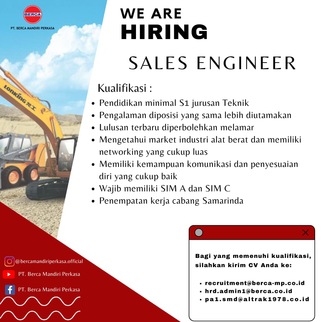 Bergabunglah Bersama PT. Berca Mandiri Perkasa – Lowongan Sales Engineer Dibuka!