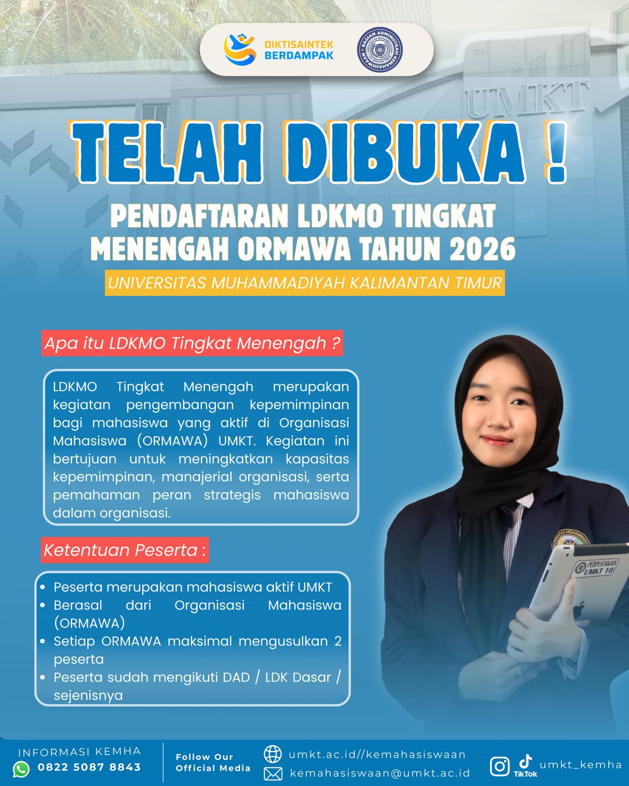 TELAH DIBUKA! Pendaftaran LDKMO Tingkat Menengah Ormawa UMKT 2025-2026