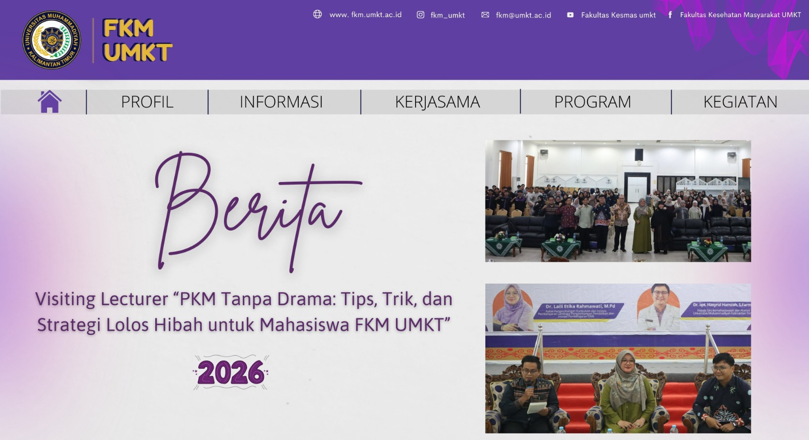 FKM UMKT Gelar Visiting Lecturer Bertema “PKM Tanpa Drama: Tips, Trik, dan Strategi Lolos Hibah untuk Mahasiswa FKM UMKT”