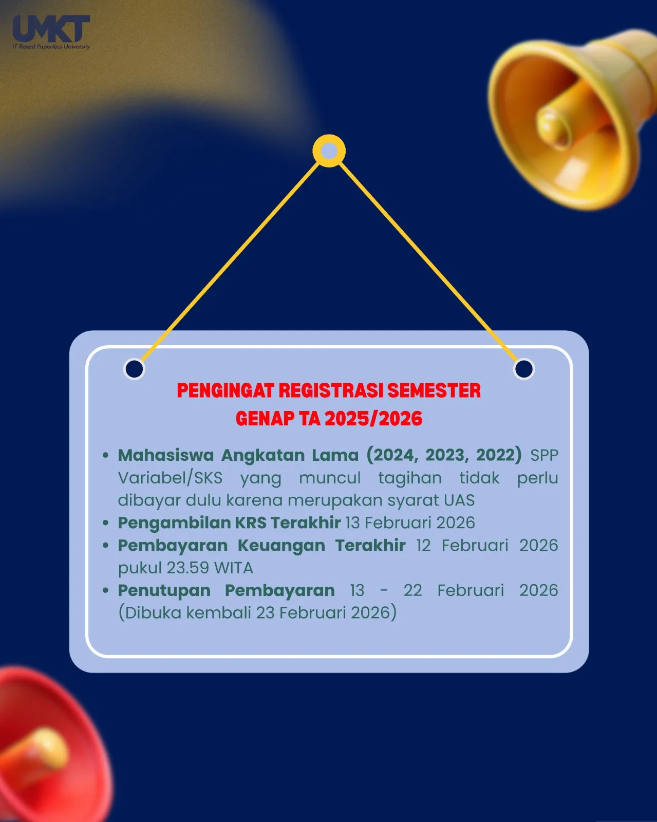 Pengingat Registrasi semester genap 2025/2026