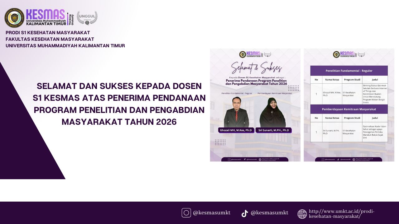 Dosen S1 Kesehatan Masyarakat UMKT Raih Pendanaan Program Penelitian dan Pengabdian Masyarakat Tahun 2026