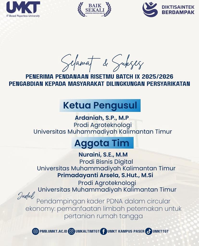 Selamat dan Sukses Penerima Pendanaan Risetmu Batch IX 2025 / 2026 Pengabdian Kepada Masyarakat di Lingkungan Persyarikatan