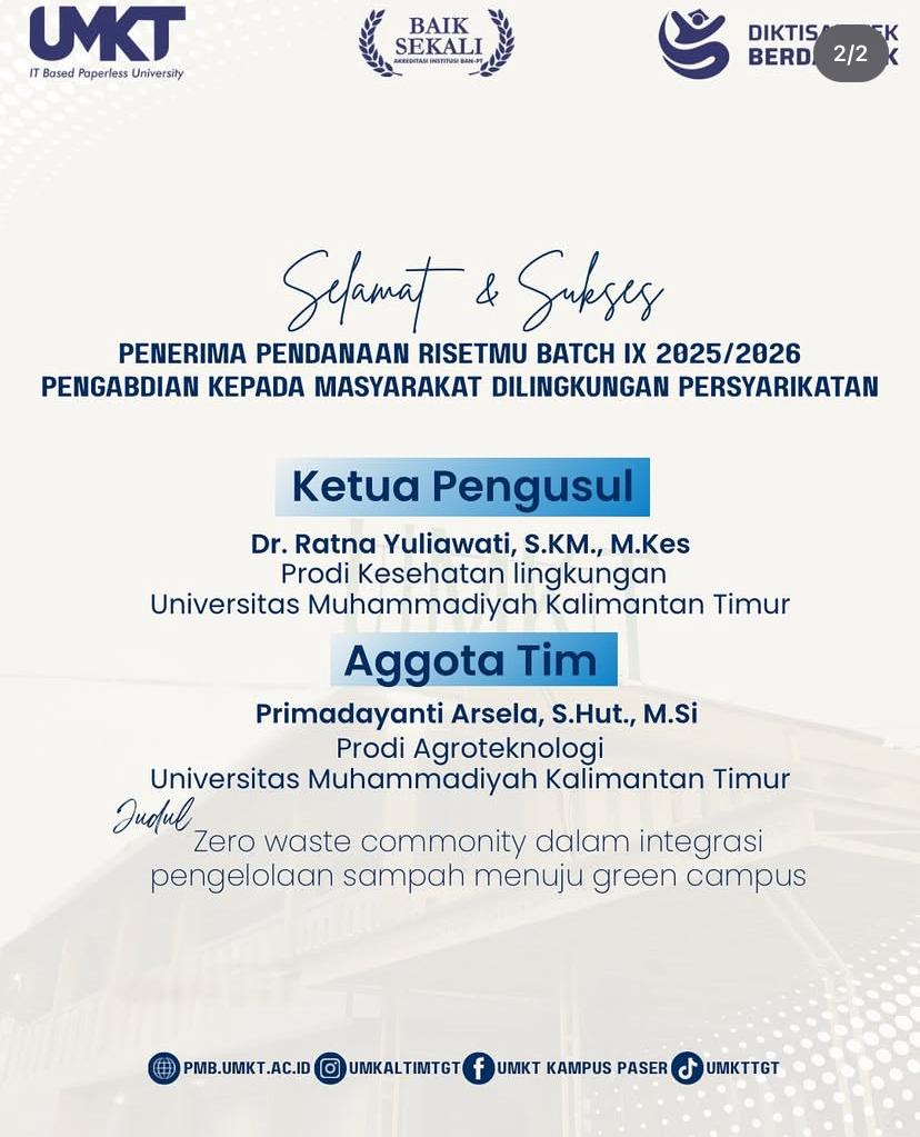 Selamat dan Sukses Selalu Penerima Pendanaan Risetmu Batch IX 2025 / 2026 Pengabdian Kepada Masyarakat di Lingkungan Persyarikatan