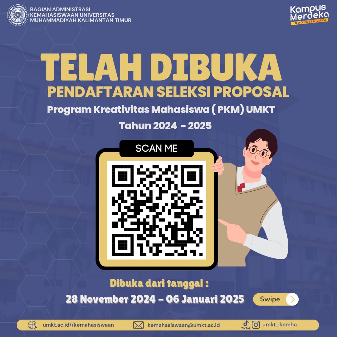 Pendaftaran Program Kreativitas Mahasiswa (PKM) UMKT TA 2024-2025 Resmi Dibuka Saatnya Mahasiswa Berinovasi dan Berkarya!