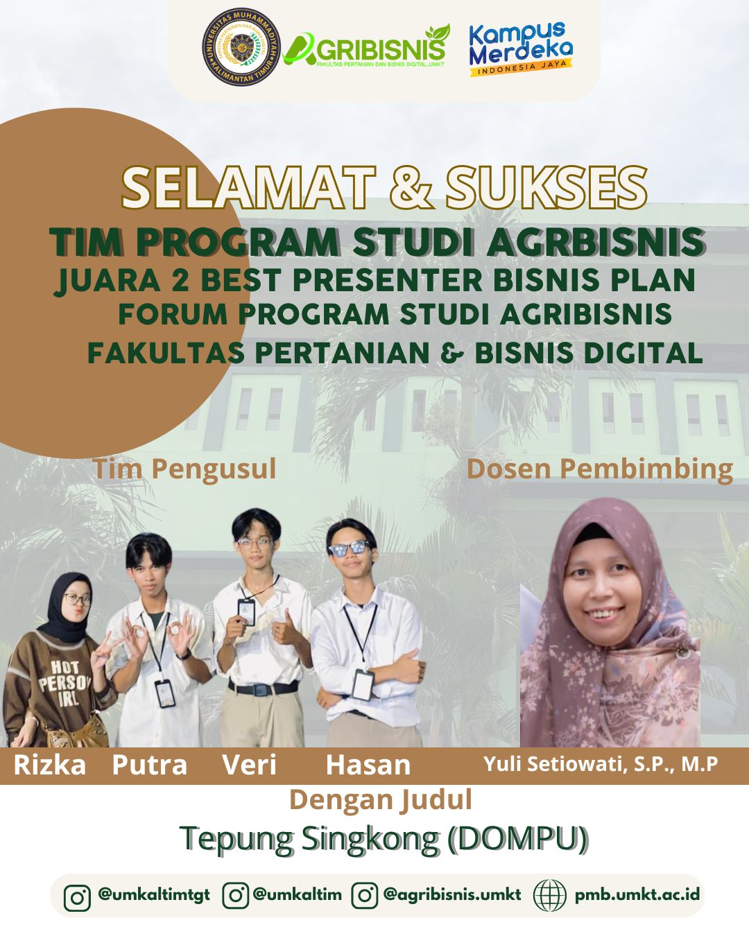Mahasiswa Agrbisnis Meraih juara 2 best presenter bisnis plan dengan judul tepung singkong (Dompu)