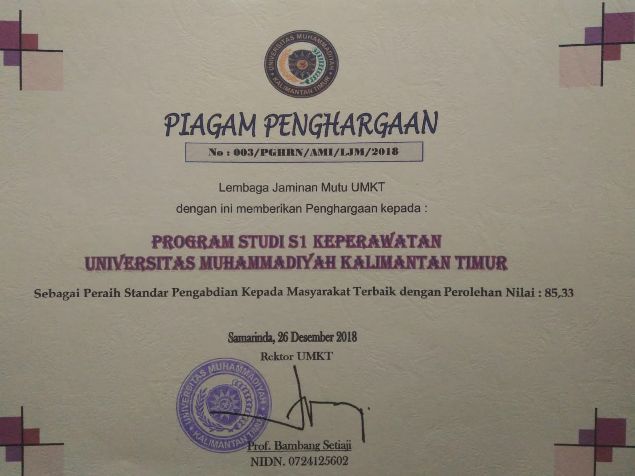 Prodi S1 Keperawatan UMKT Meraih Penghargaan